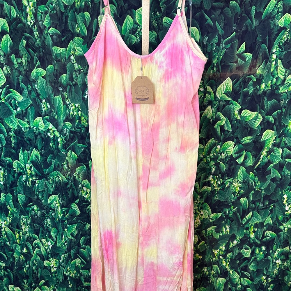 Boho Pink and Yellow Tie-Dye Maxi Dress - Picture 7 of 8